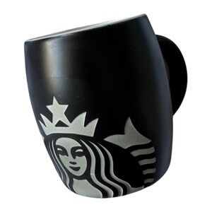 Starbucks 2011 Black & White Laser Etched Mermaid Logo Barrel Coffee Mug